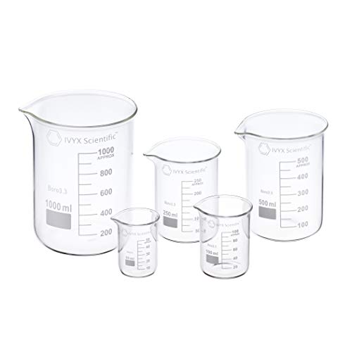 Borosilicate Glass 5 Beaker Set (50 ml, 100 ml, 250ml, 500ml, 1000ml)
